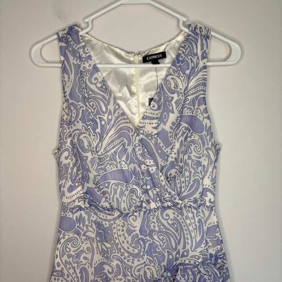 EXPRESS NEW Sleeveless Tiered Ruffle Dress Womens XS Lavender White Lined - Picture 4 of 8